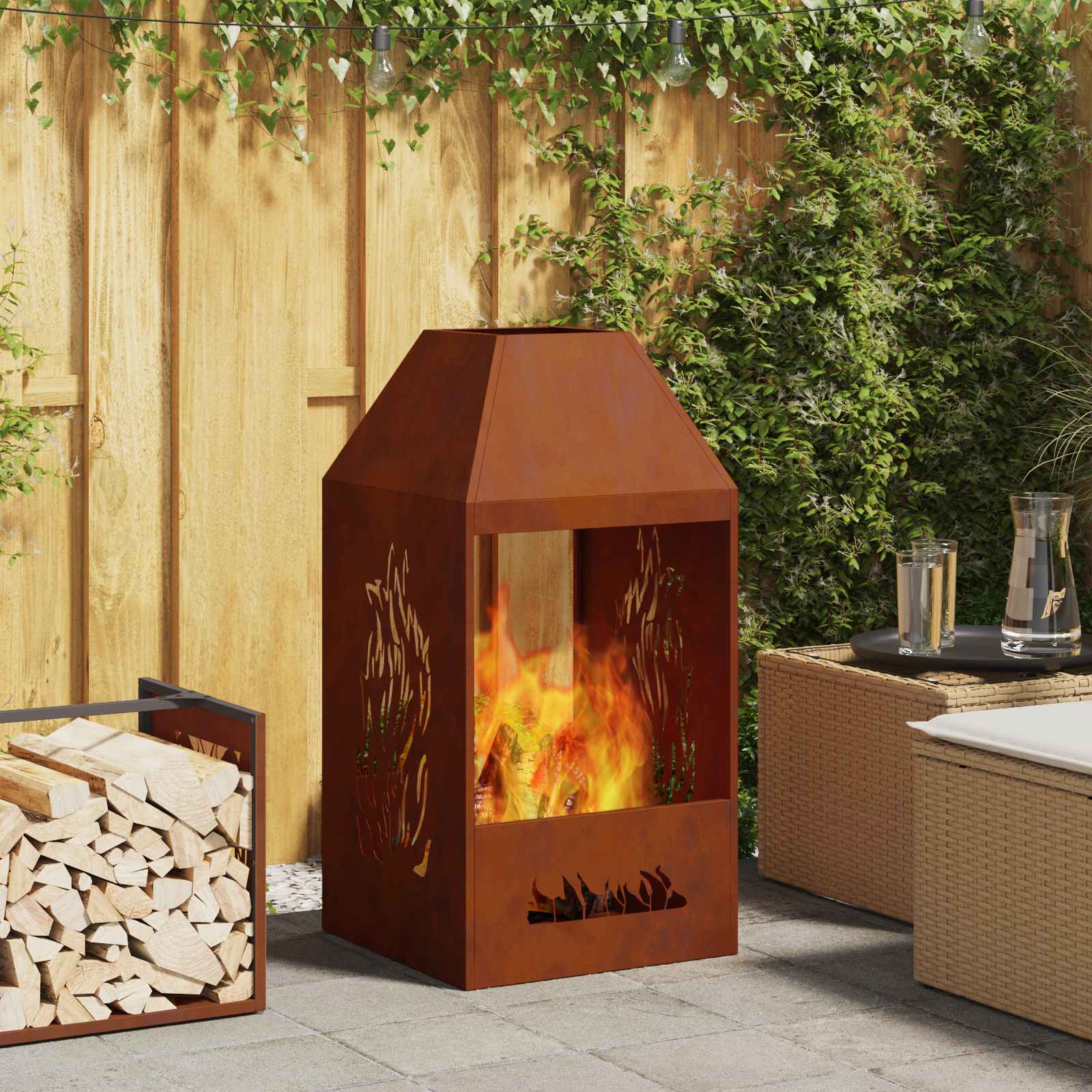 Braciere Ruggine 50 x 50 x 100 cm Acciaio Corten