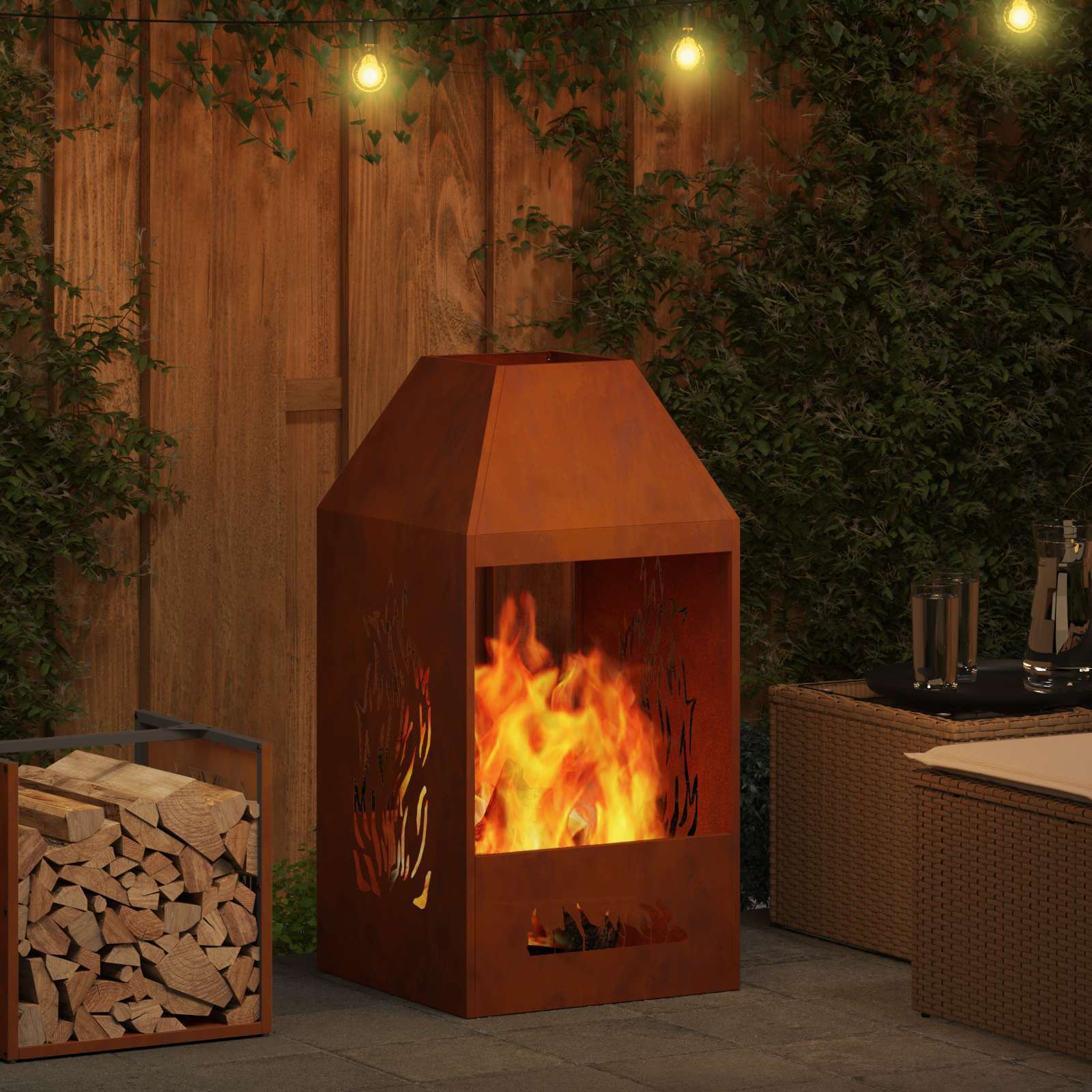 Braciere Ruggine 50 x 50 x 100 cm Acciaio Corten