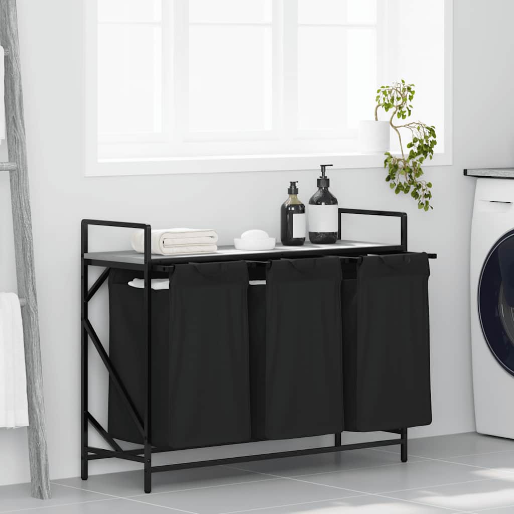 Cesto per la Biancheria 3 Scomparti con Ripiano Grigio Sonoma