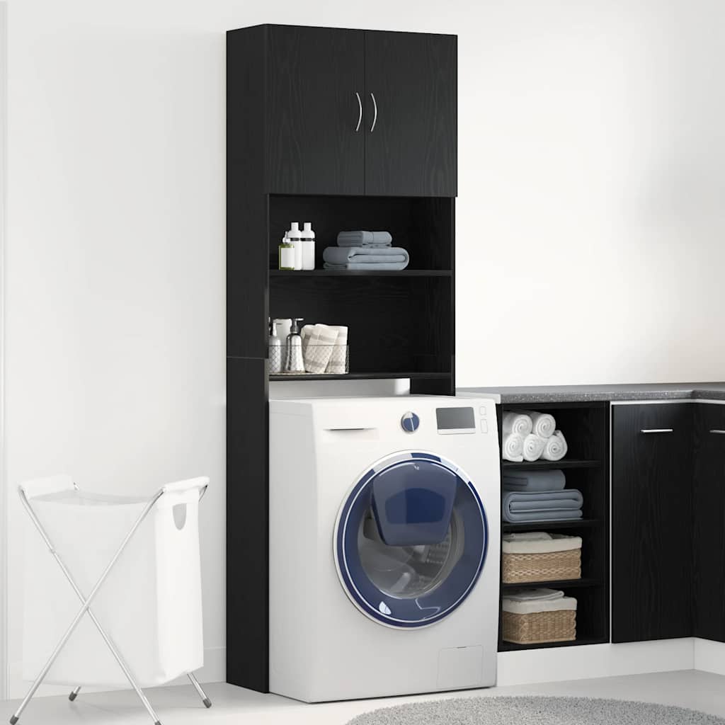 Mobile Lavatrice Rovere Nero 64x24x190 cm in Legno Multistrato