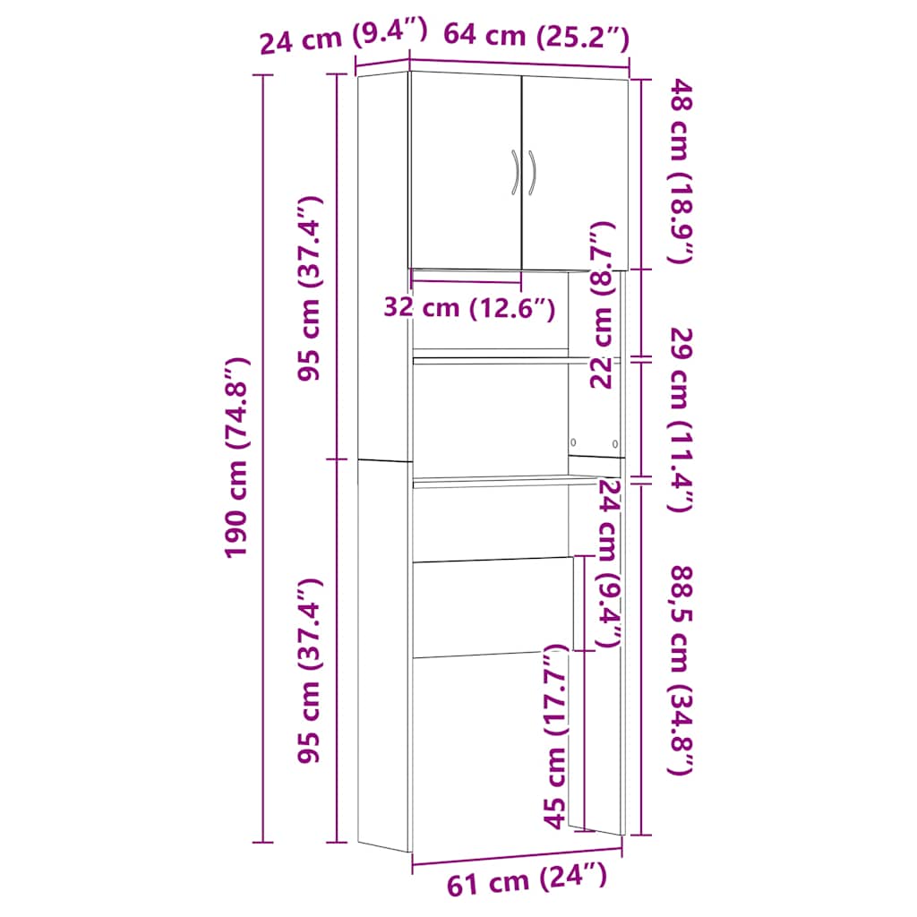 Mobile Lavatrice Rovere Sonoma 64x24x190 cm in Truciolato