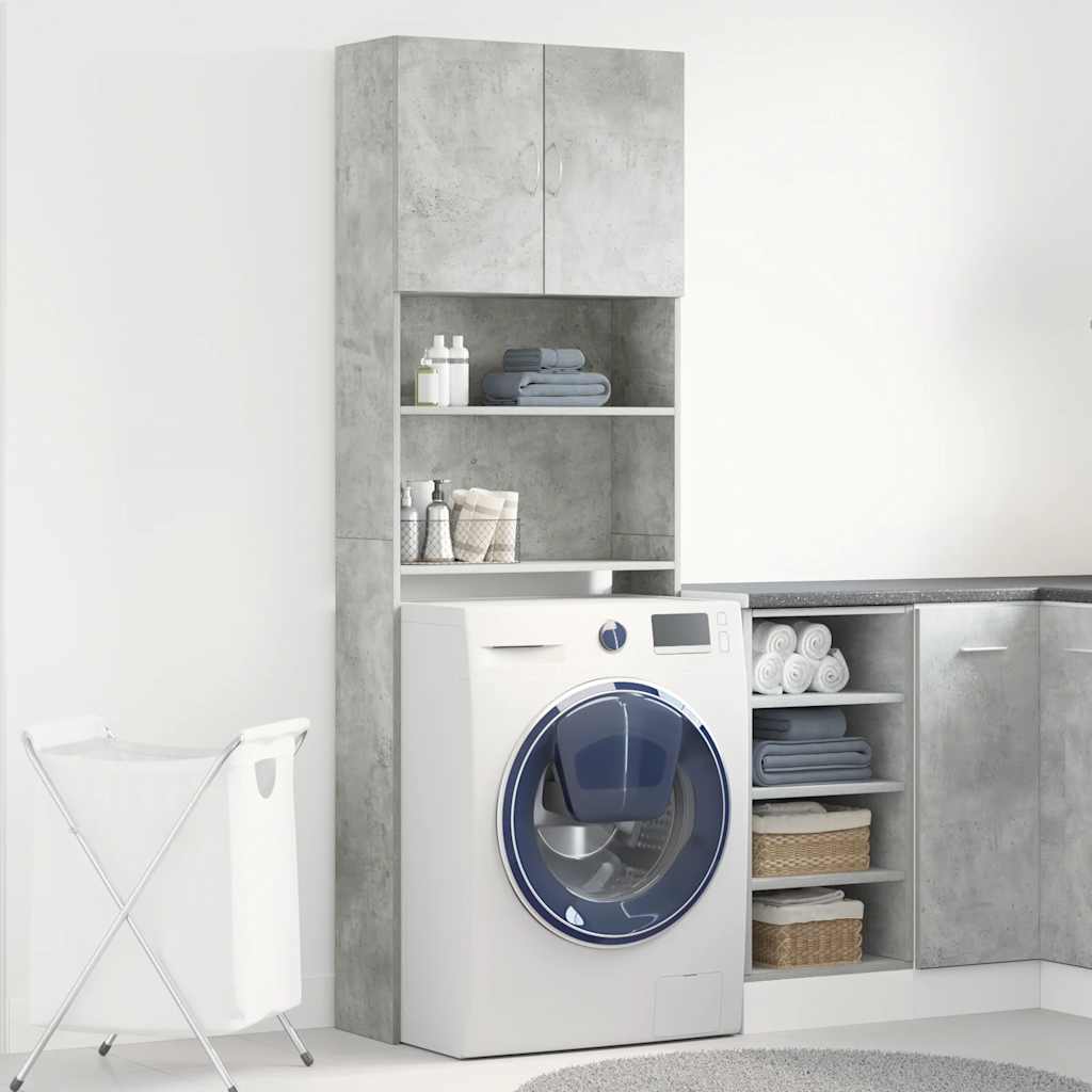 Mobile Lavatrice Grigio Cemento 64x24x190 cm Legno Multistrato