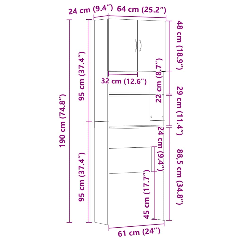 Mobile Lavatrice Rovere Artigianale 64x24x190 cm in Truciolato