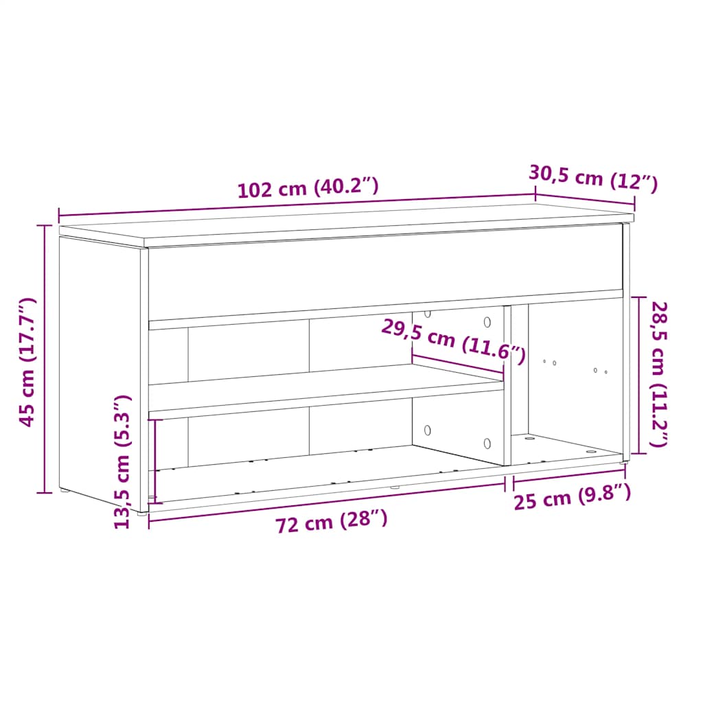 Scarpiera Rovere Fumo 102x30,5x45 cm in Legno Multistrato