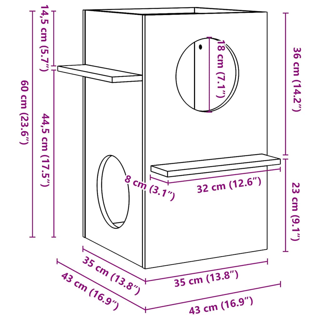 Cuccia per Gatti Bianca 43x43x60 cm in Legno Massello di Pino