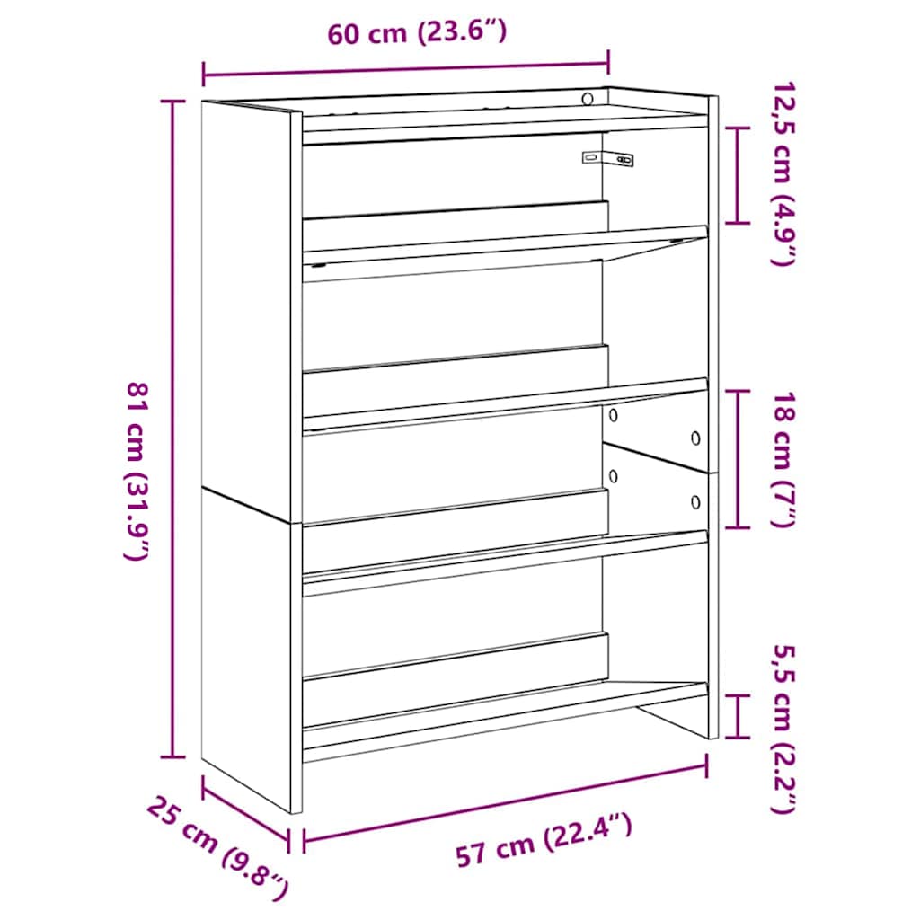 Scarpiera Grigio Cemento 60x25x81 cm in Legno Multistrato