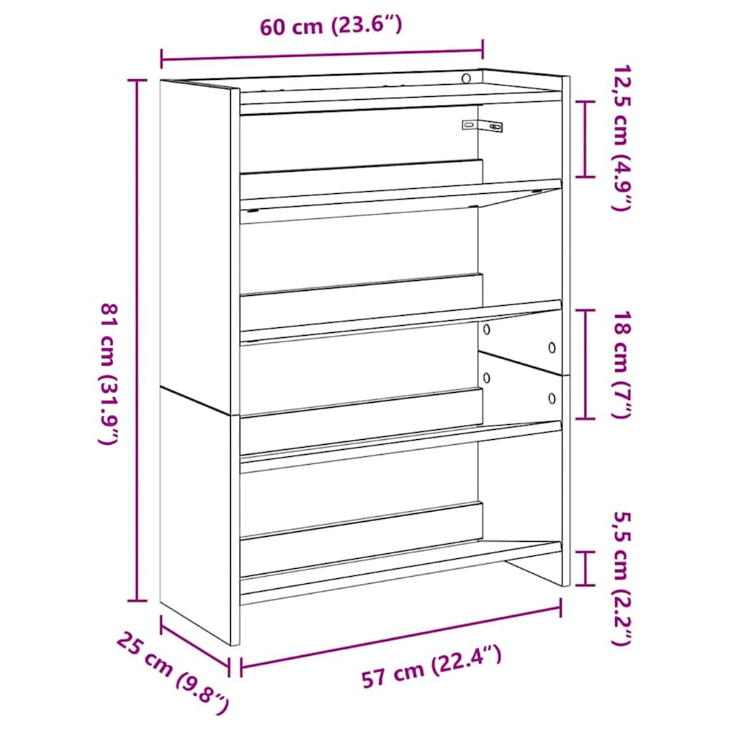 Scarpiera Rovere Fumo 60x25x81 cm in Legno Multistrato
