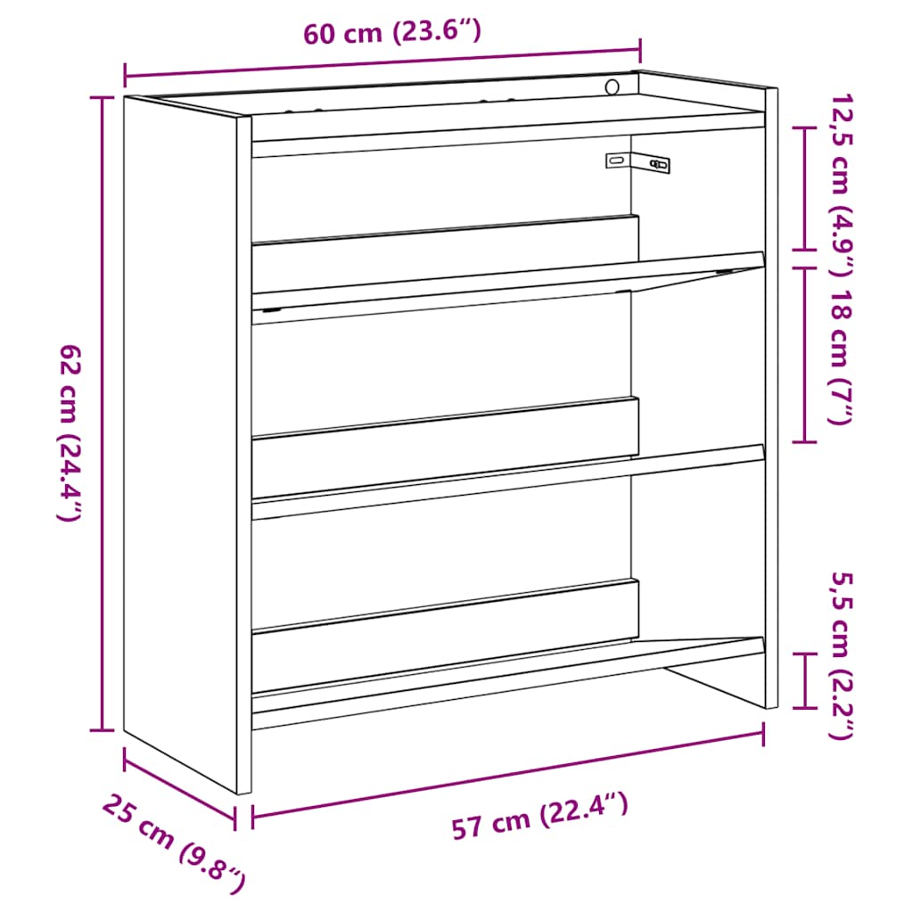 Scarpiera Rovere Fumo 60x25x62 cm in Legno Multistrato