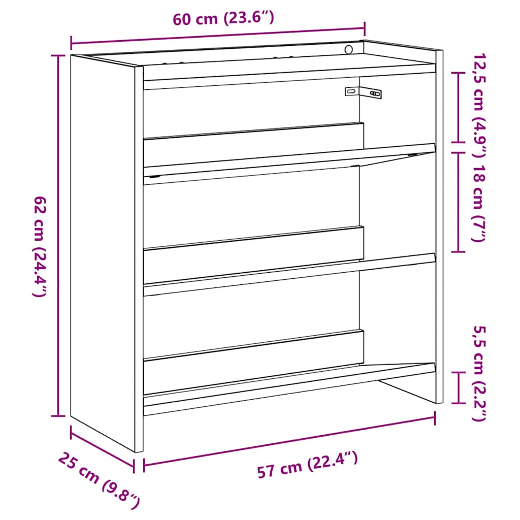 Scarpiera Grigio Sonoma 60x25x62 cm in Legno Multistrato