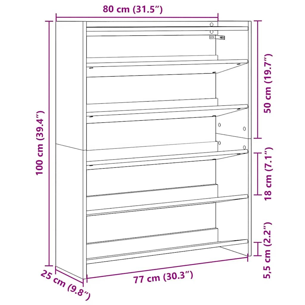 Scarpiera Bianca 80x25x100 cm in Legno Multistrato
