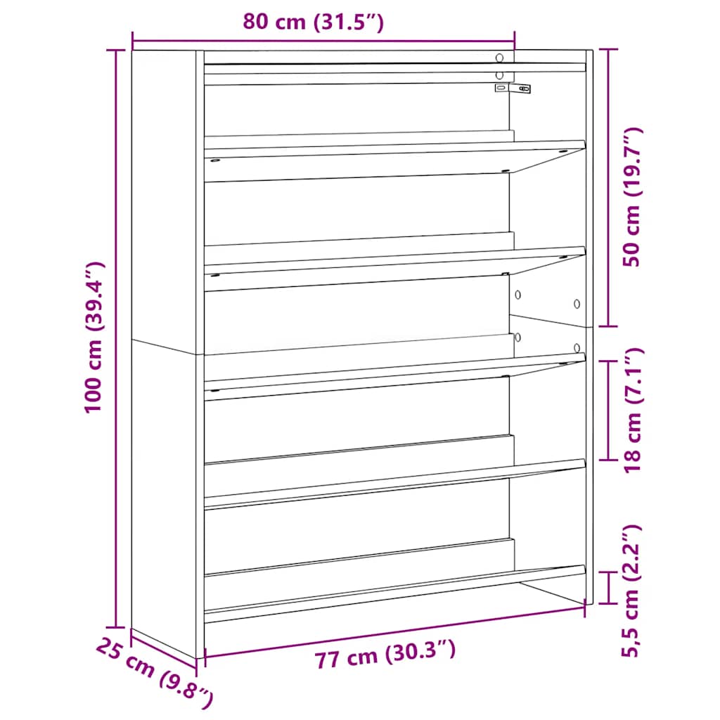 Scarpiera Nera 80x25x100 cm in Legno Multistrato
