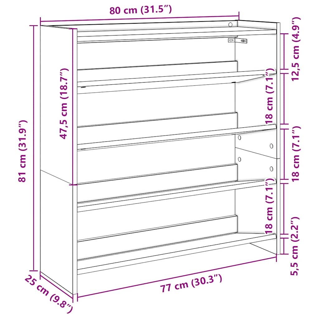Scarpiera Grigio Sonoma 80x25x81 cm in Legno Multistrato