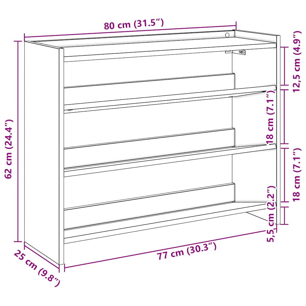 Scarpiera Nera 80x25x62 cm in Legno Multistrato