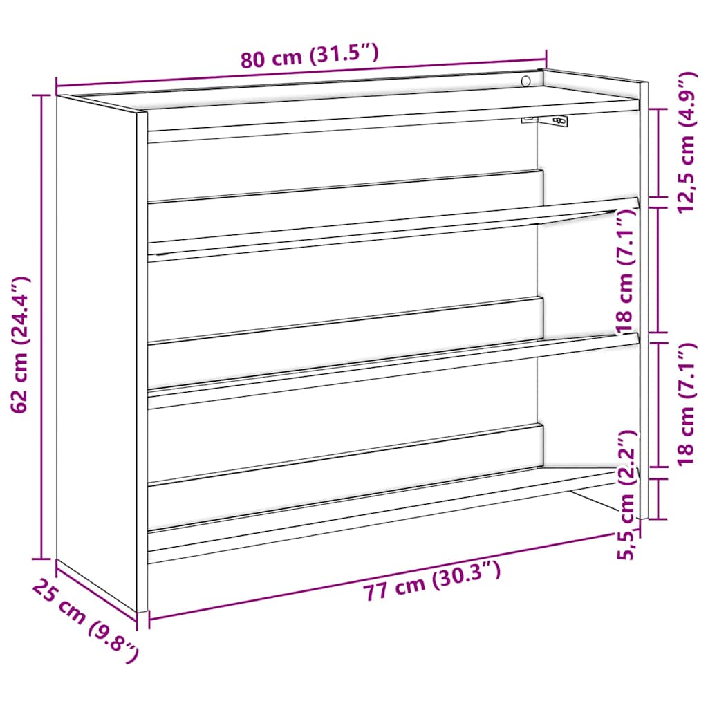 Scarpiera Legno Antico 80x25x62 cm in Legno Multistrato