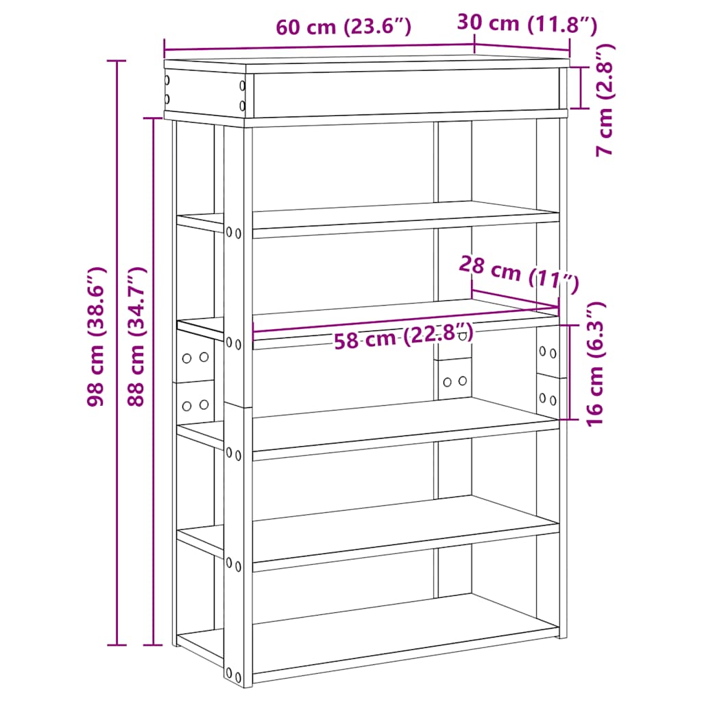 Scarpiera Nera 60x30x98 cm in Legno Multistrato