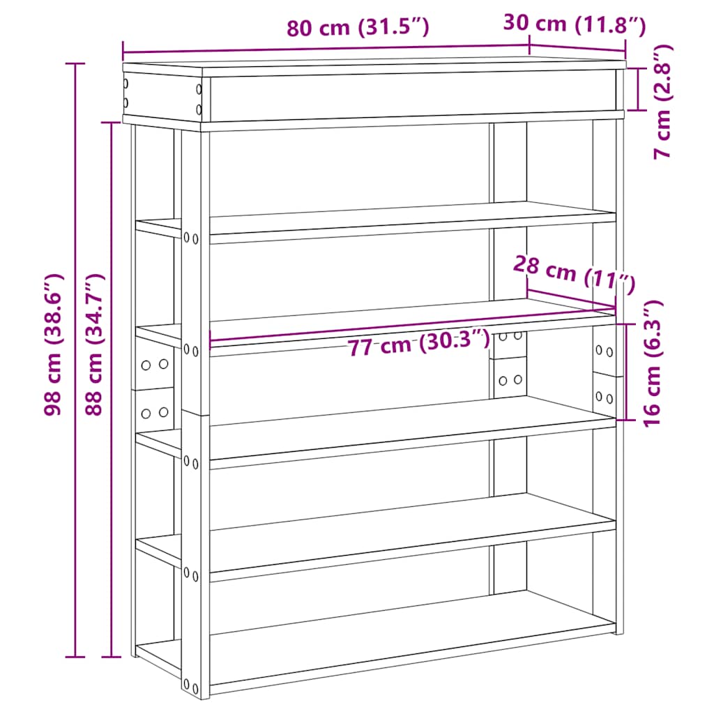 Scarpiera Legno Antico 80x30x98 cm in Legno Multistrato