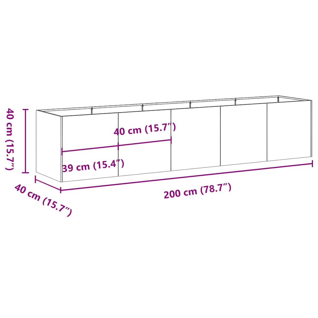 Fioriera Nera 200x40x40 cm Acciaio Laminato a Freddo