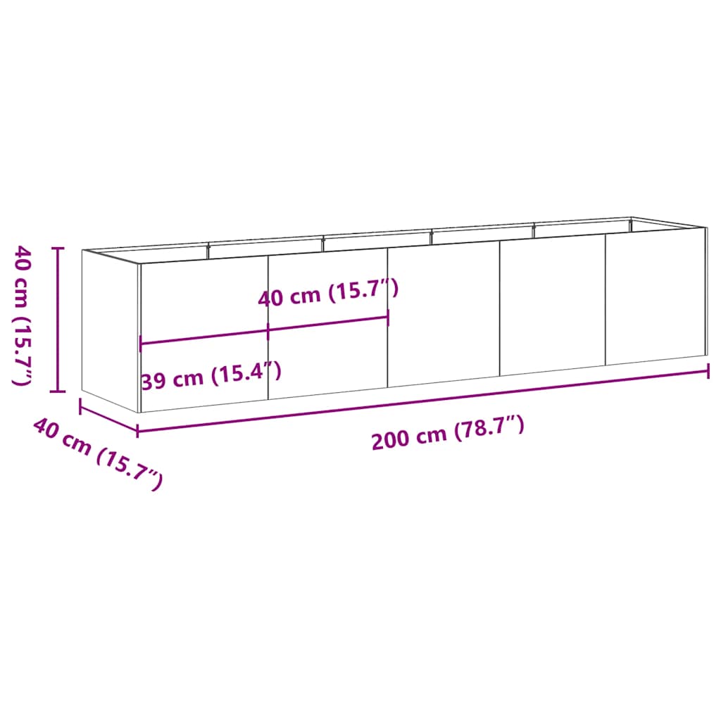 Fioriera 200x40x40 cm in Acciaio Inox