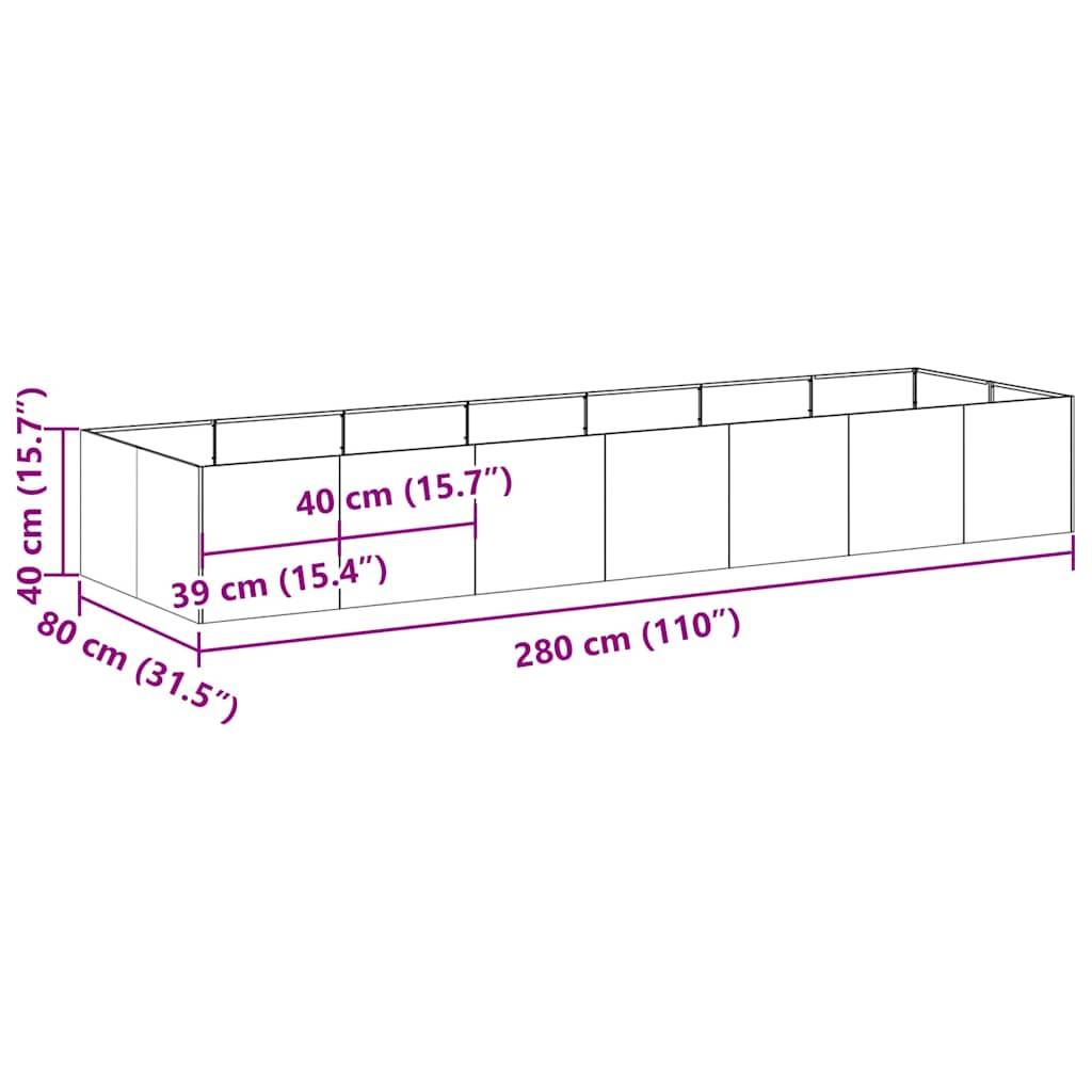 Fioriera Arrugginita 280x80x40 cm in Acciaio Corten