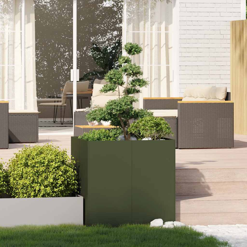 Fioriera Verde Oliva 80x80x80 cm in Acciaio