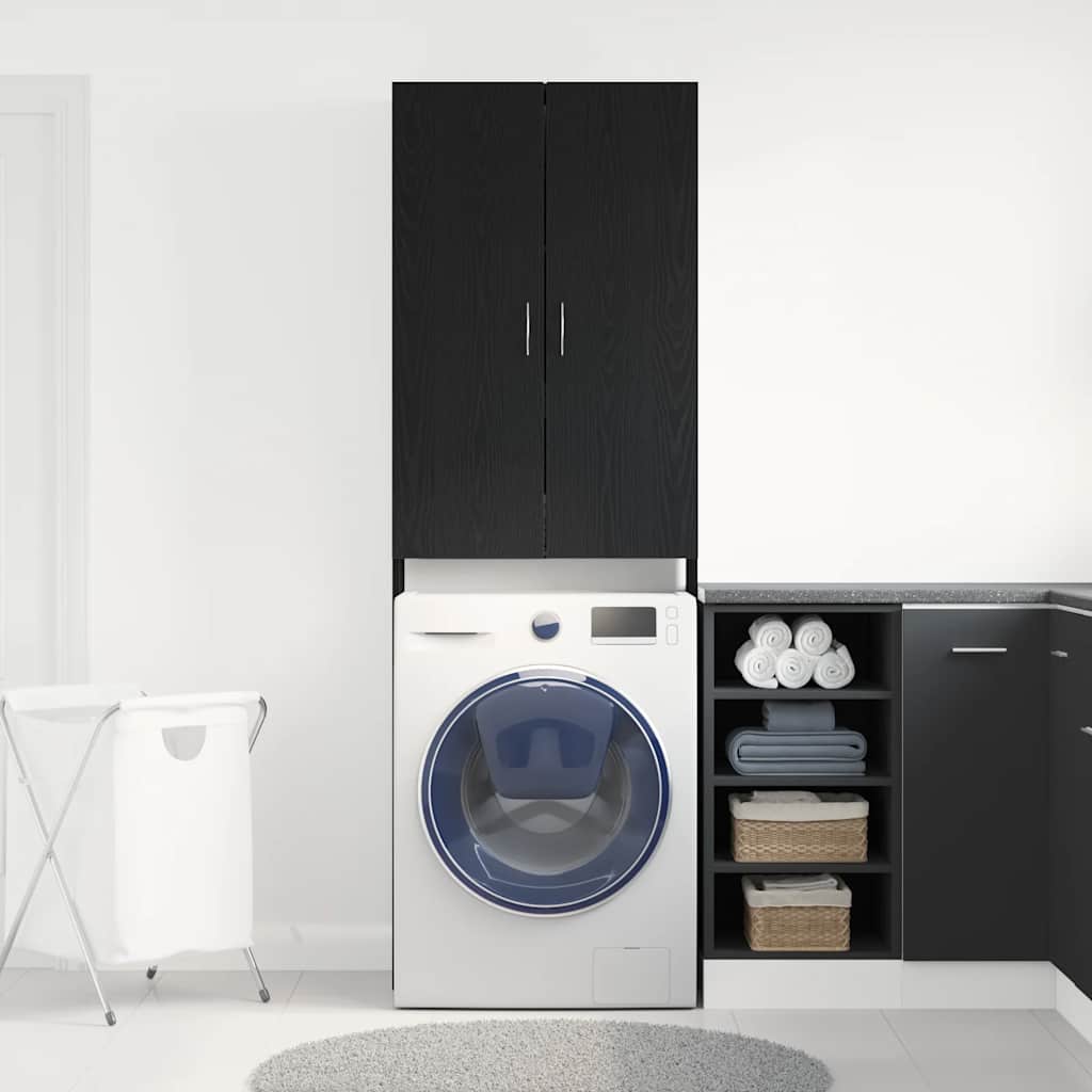 Mobile per Lavatrice Rovere Nero 64x25,5x190 cm