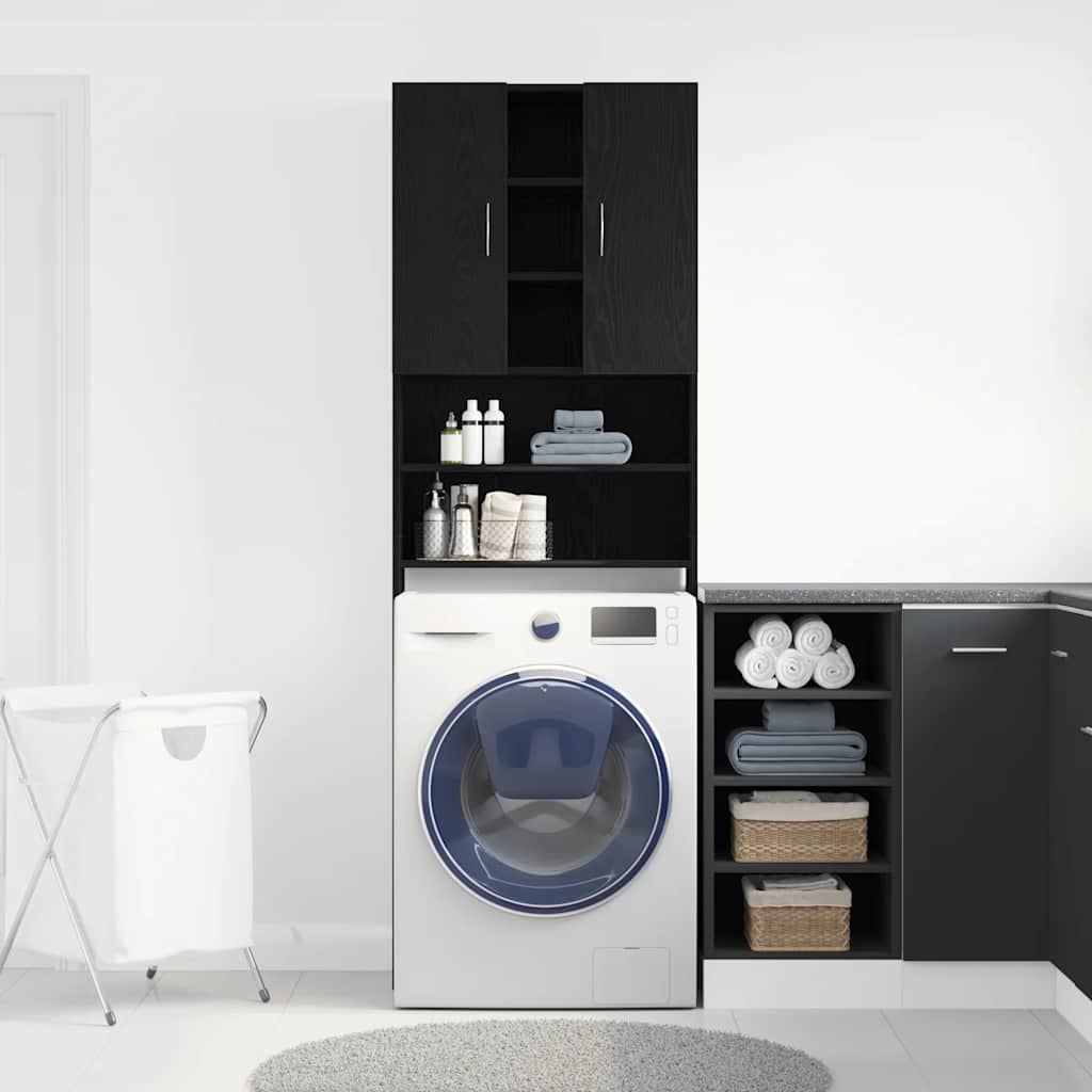 Mobile per Lavatrice Rovere Nero 64x25,5x190 cm