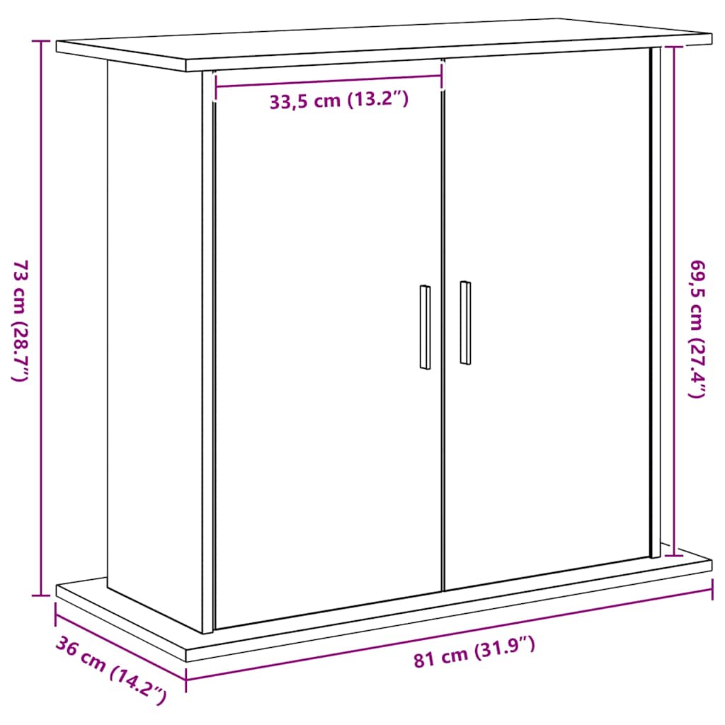 Supporto per acquario in rovere nero 81x36x73 cm in legno ingegnerizzato