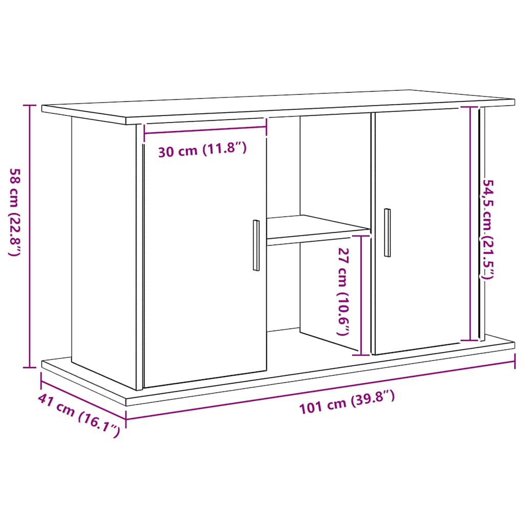 Supporto per acquario in rovere nero 101x41x58 cm in legno ingegnerizzato