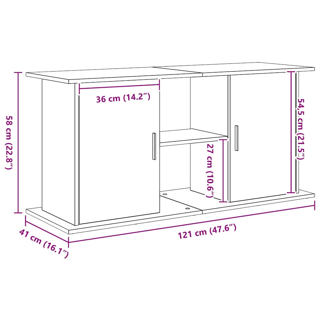 Supporto Acquario 121x41x58 cm Legno Multistrato Rovere Nero