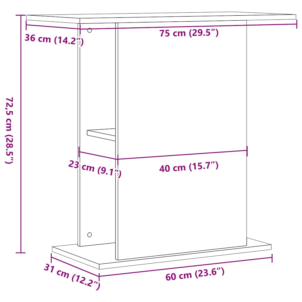 Supporto per acquario in rovere nero 75x36x72,5 cm in legno ingegnerizzato
