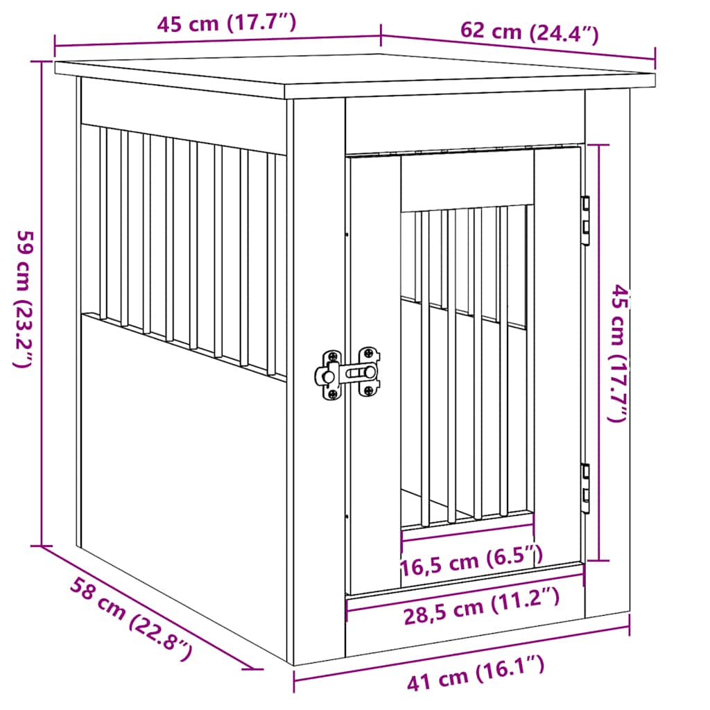 Trasportino per Cani Rovere Nero 45x62x59 cm in Legno Aggregato