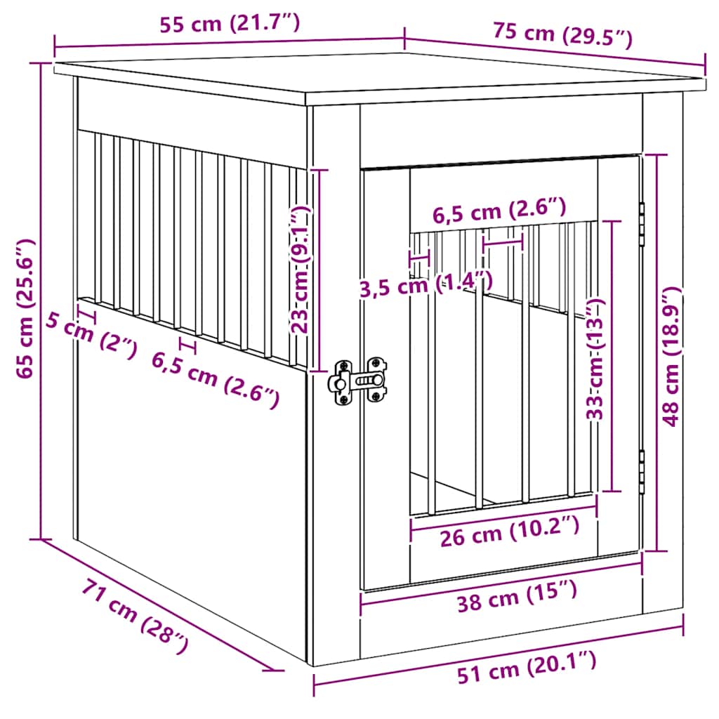 Mobile per cuccia per cani Rovere Nero 55x75x65 cm in legno ingegnerizzato