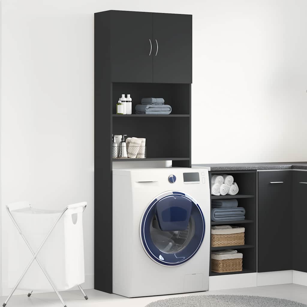 Mobile Lavatrice Nero 64x24x190 cm in Legno Multistrato