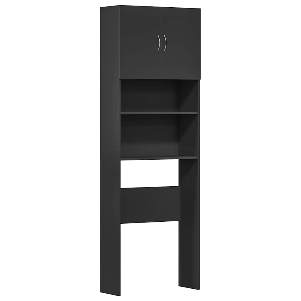 Mobile Lavatrice Nero 64x24x190 cm in Legno Multistrato