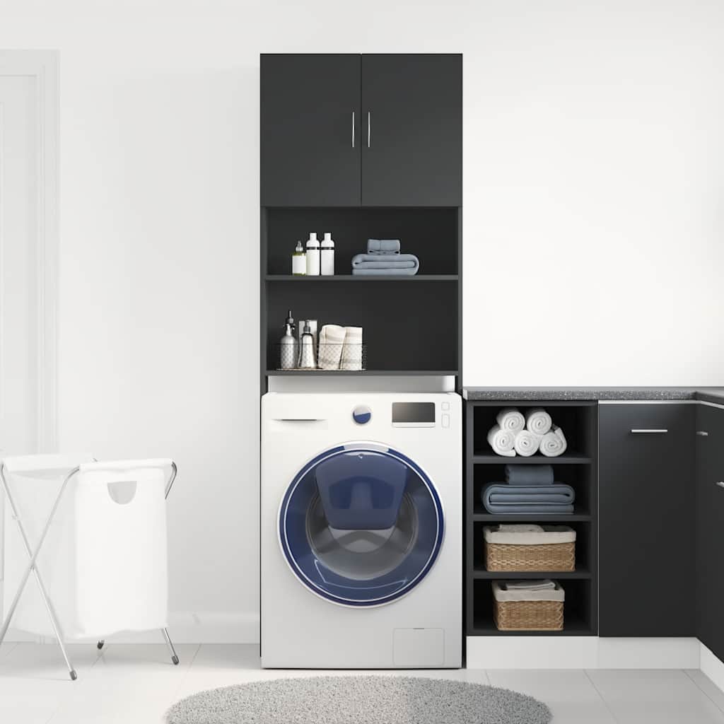 Mobile Lavatrice Nero 64x24x190 cm in Legno Multistrato