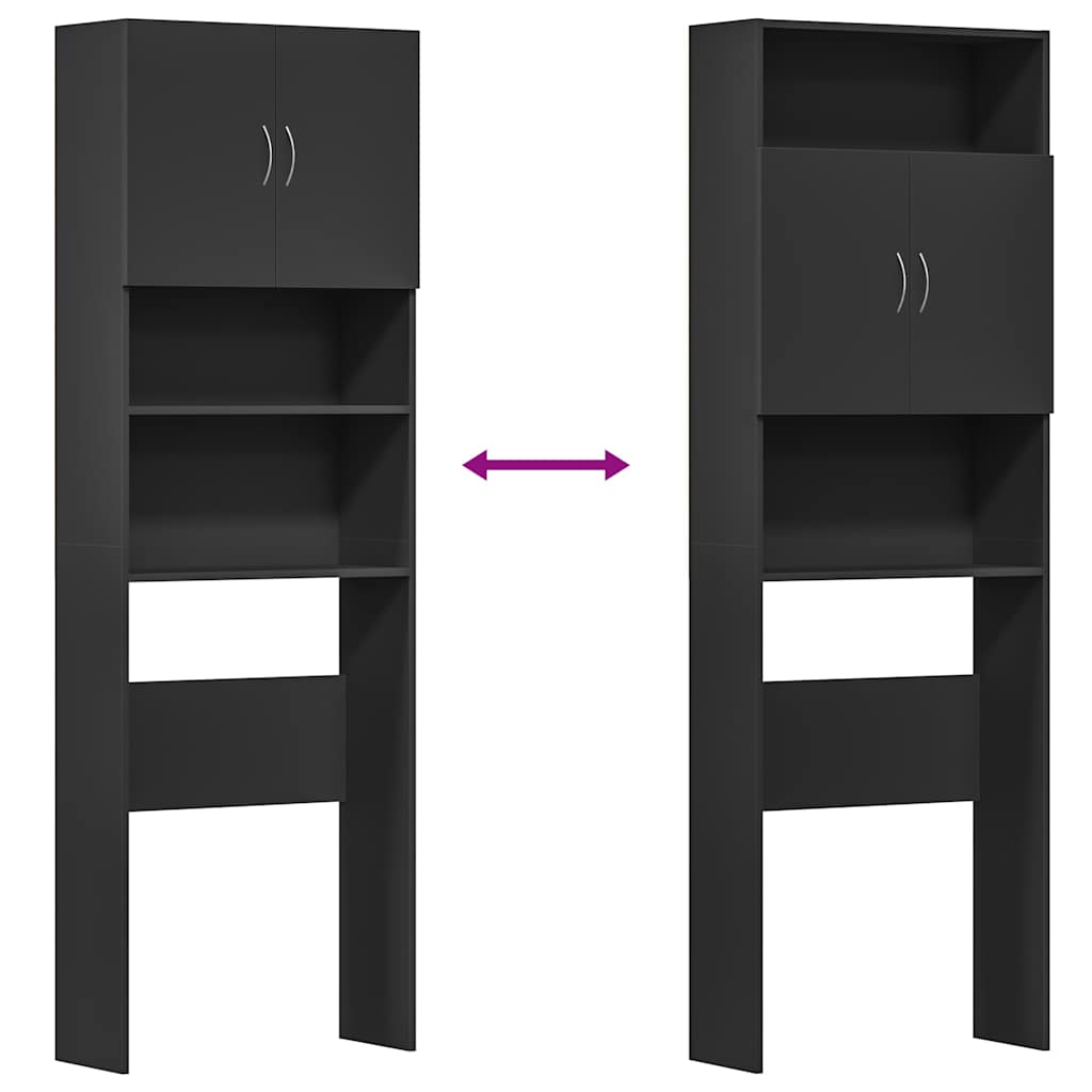 Mobile Lavatrice Nero 64x24x190 cm in Legno Multistrato
