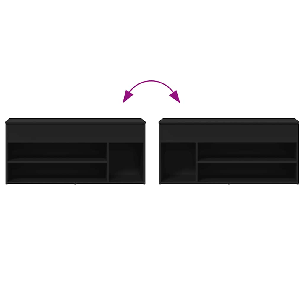 Panca Porta Scarpe Nera 102x30,5x45 cm in Legno Multistrato