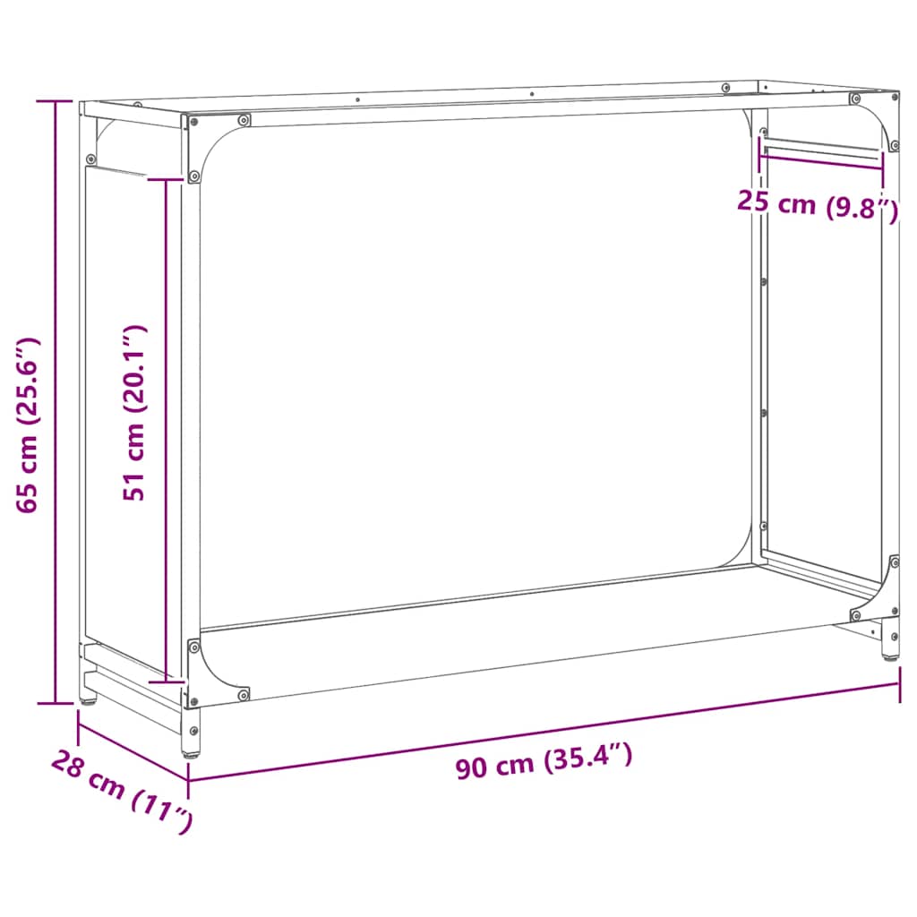 Rastrelliera per Legna da Ardere Antracite 90x28x65 cm