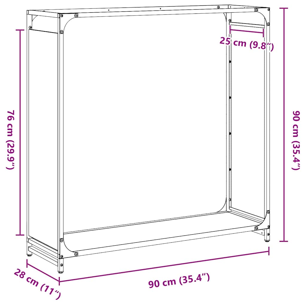 Rastrelliera per Legna da Ardere Nera 90x28x90 cm