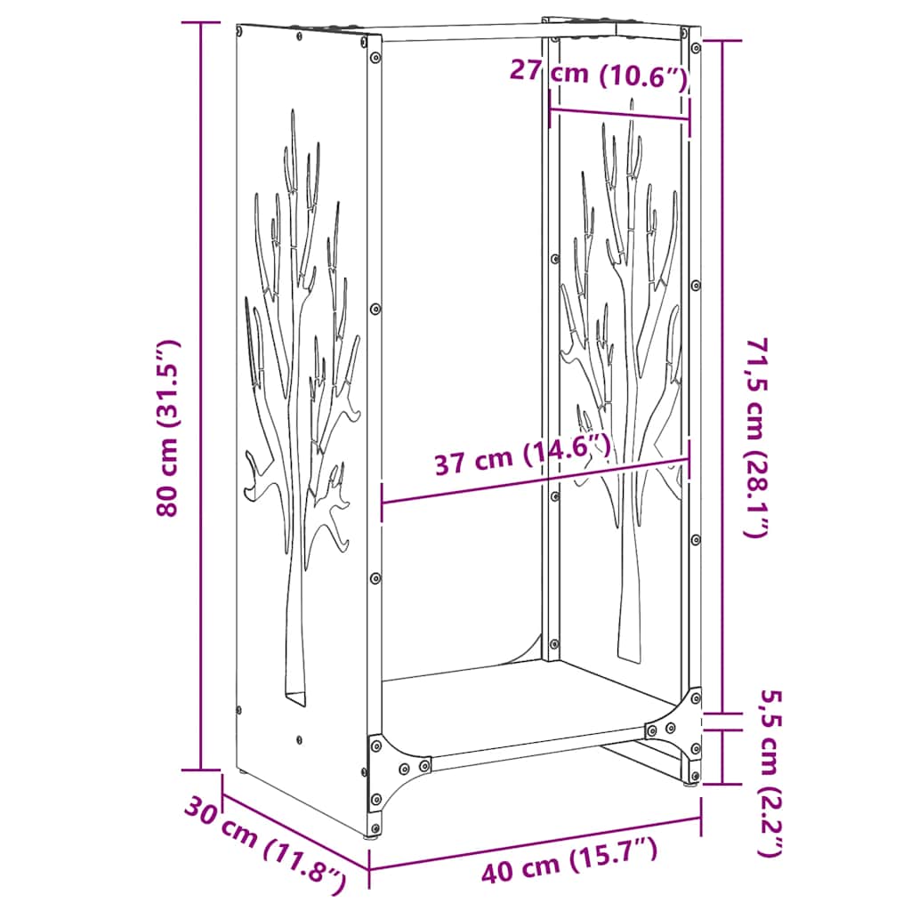 Rastrelliera per Legna da Ardere 40x30x80 cm in Acciaio Inox