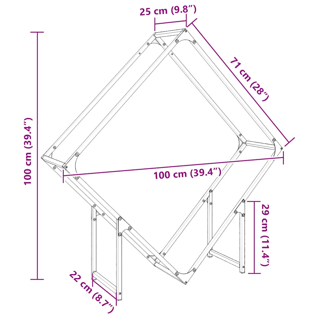 Rastrelliera per Legna da Ardere Nera 100x25x100 cm