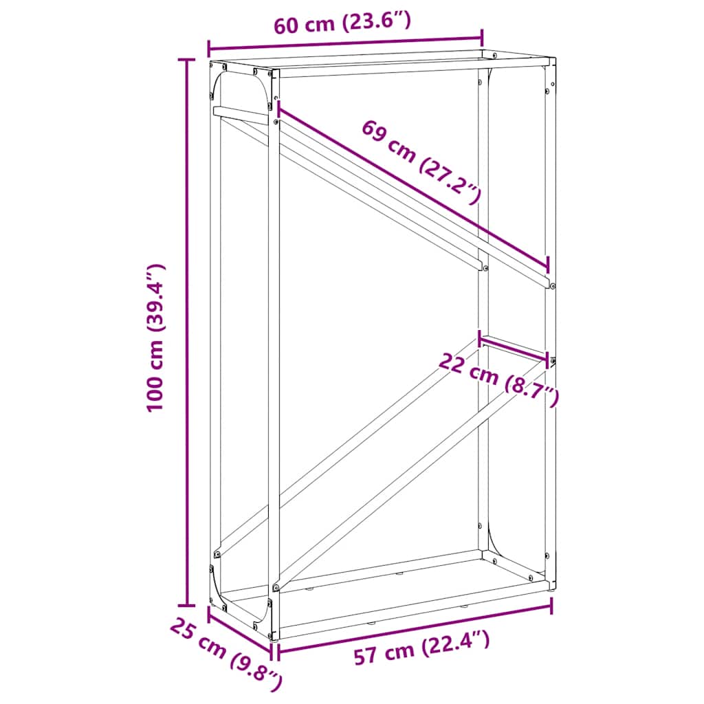 Rastrelliera per Legna da Ardere Antracite 60x25x100 cm