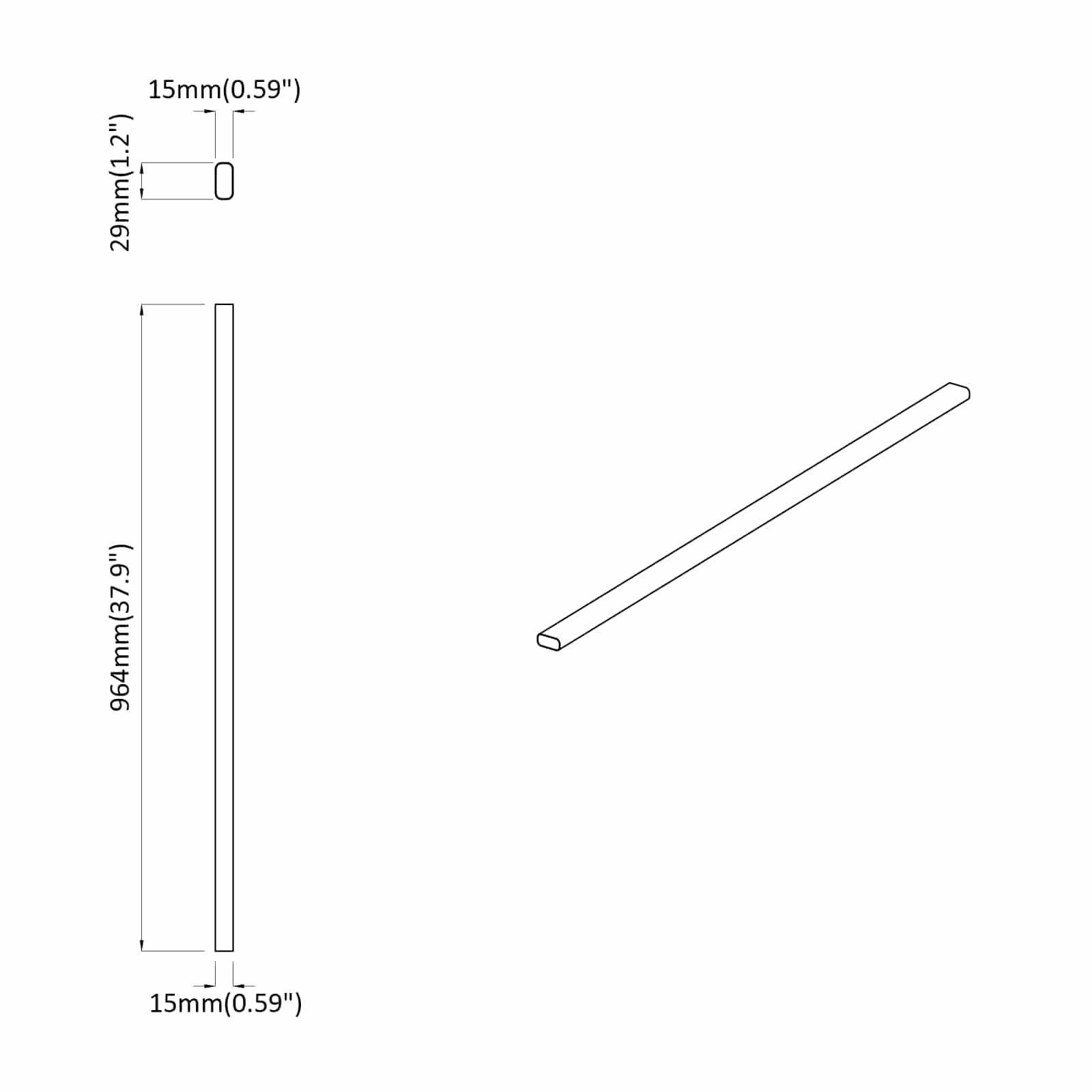 Asta per armadio 2 pz Argento 964 x 15 x 29 mm