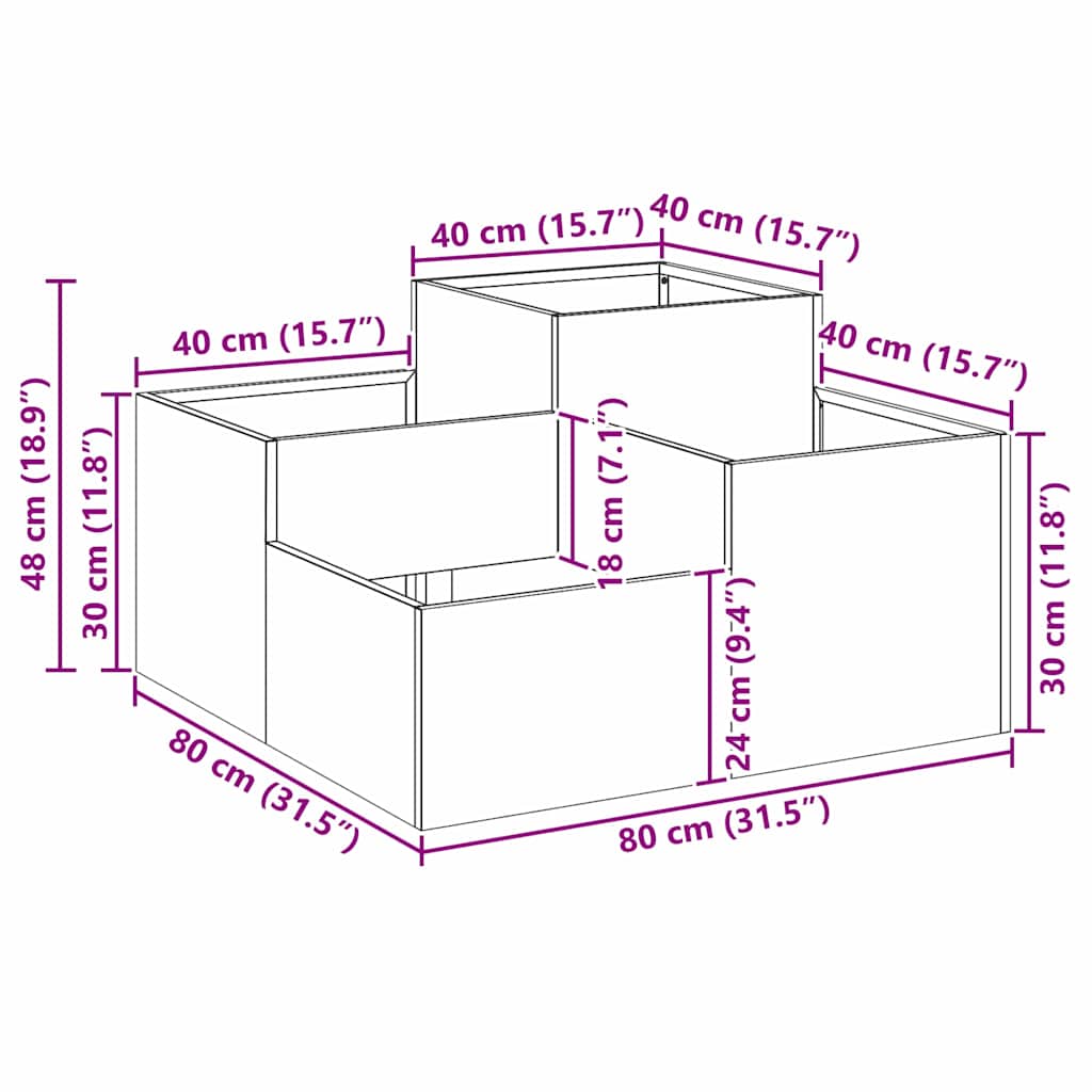 Vaso da giardino Ruggine 80 x 80 x 48 cm