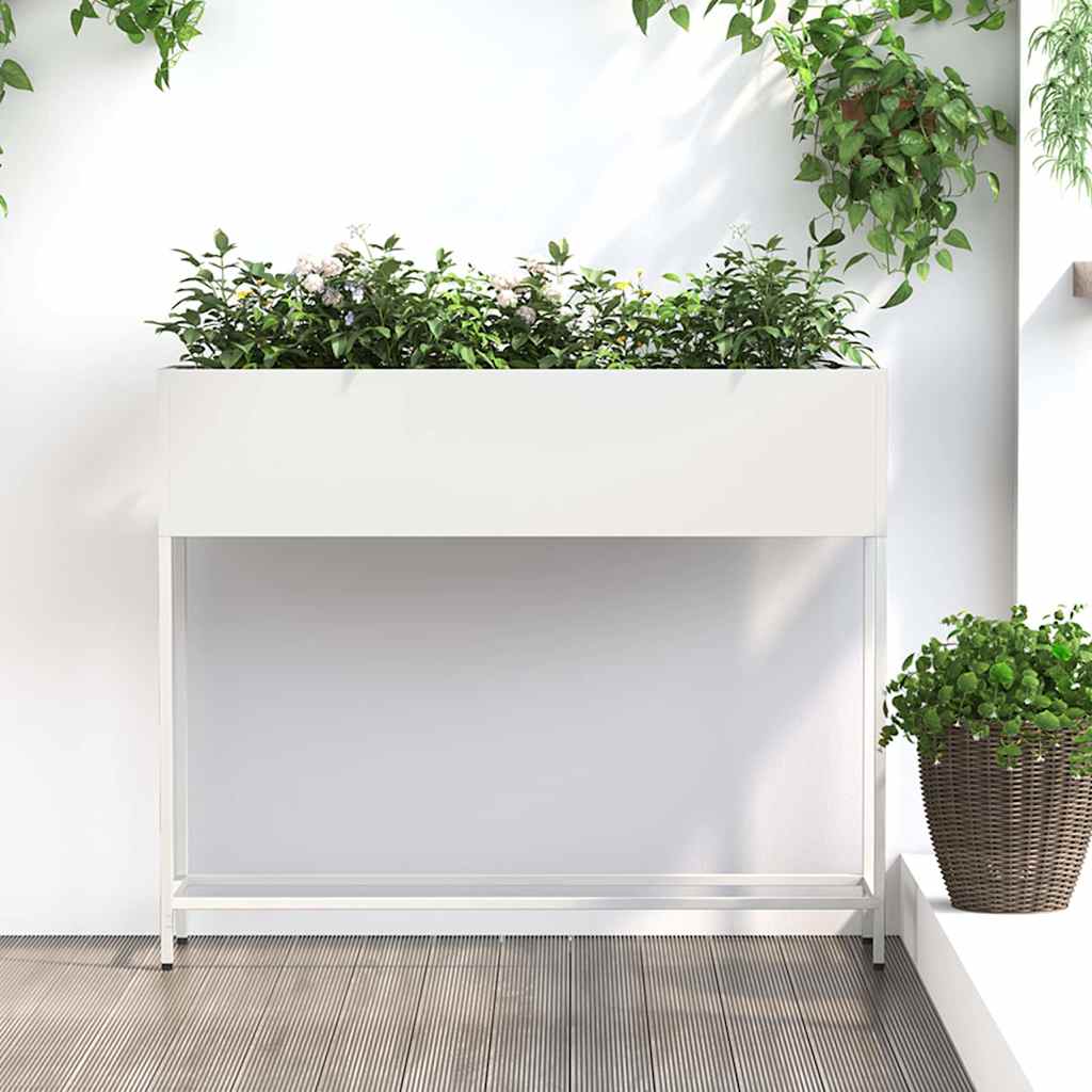 Vaso da Giardino Rialzato Bianco 100 x 26 x 82 cm Acciaio