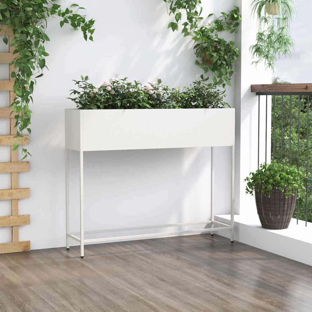Vaso da Giardino Rialzato Bianco 100 x 26 x 82 cm Acciaio