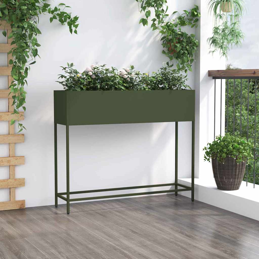 Vaso da Giardino Rialzato Oliver verde 100 x 26 x 82 cm Acciaio