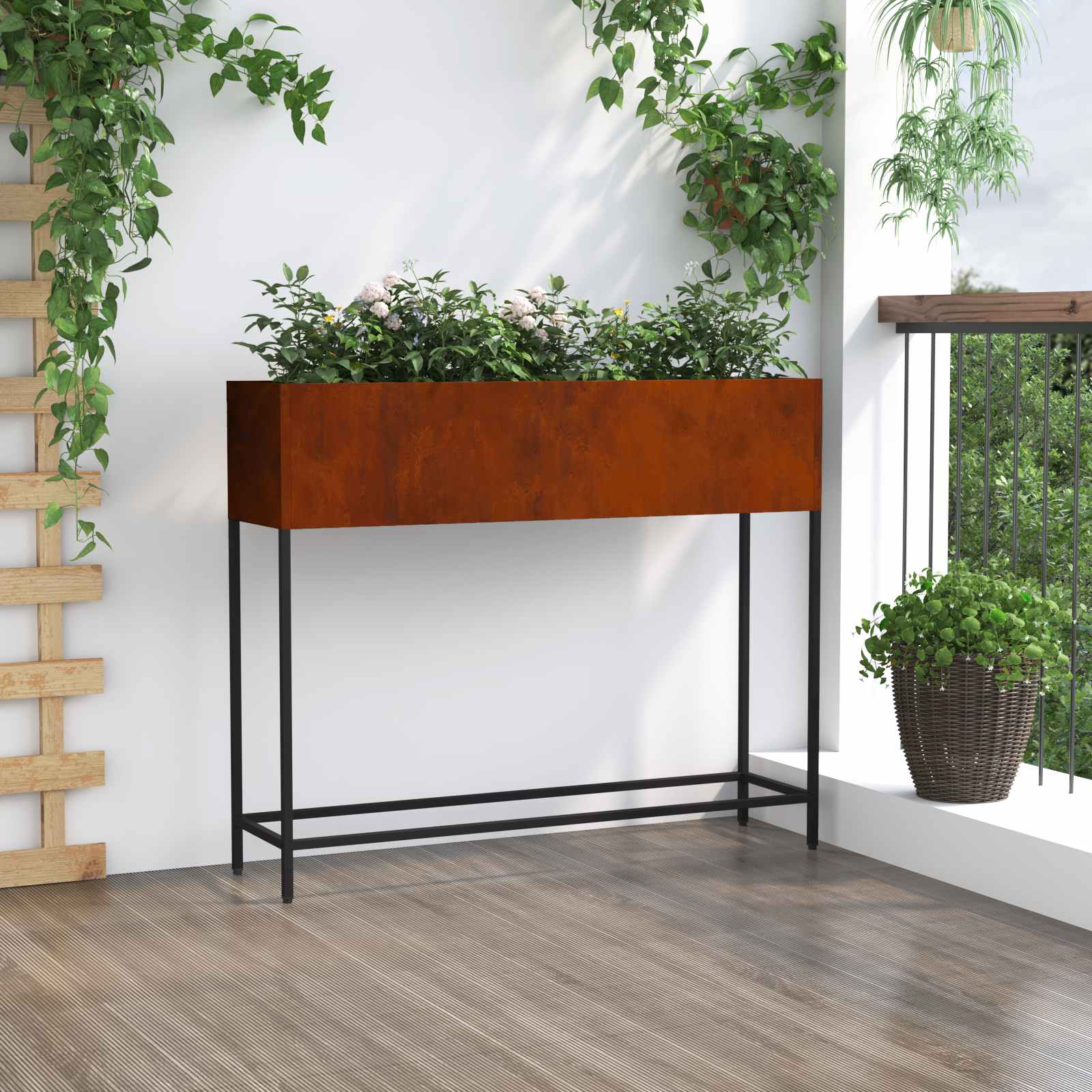 Vaso da Giardino Rialzato Ruggine 100 x 26 x 82 cm