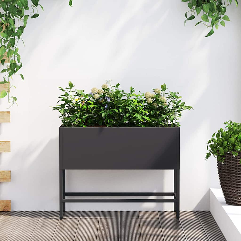 Vaso da Giardino Rialzato Nero 60 x 26 x 45 cm Acciaio