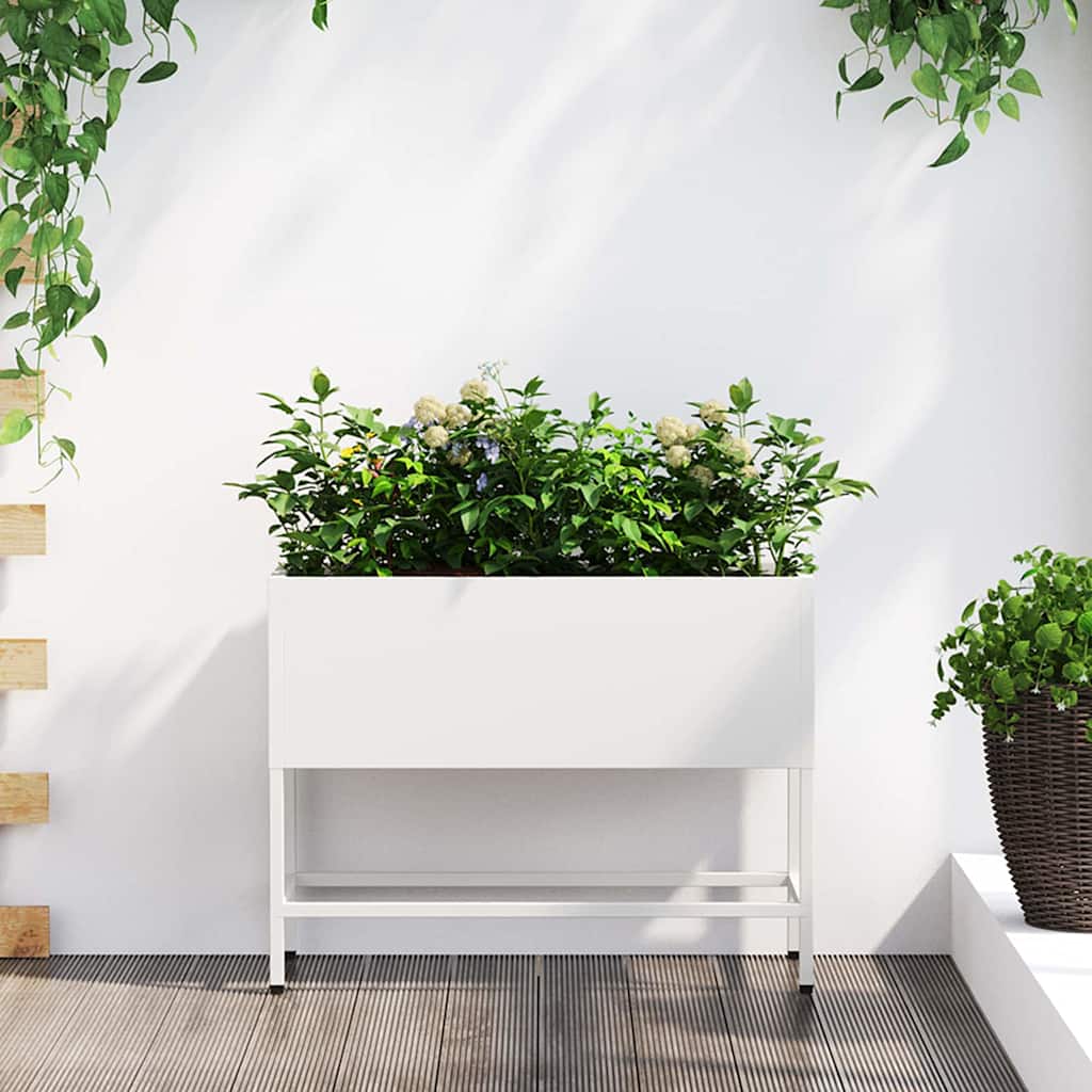Vaso da Giardino Rialzato Bianco 60 x 26 x 48 cm Acciaio